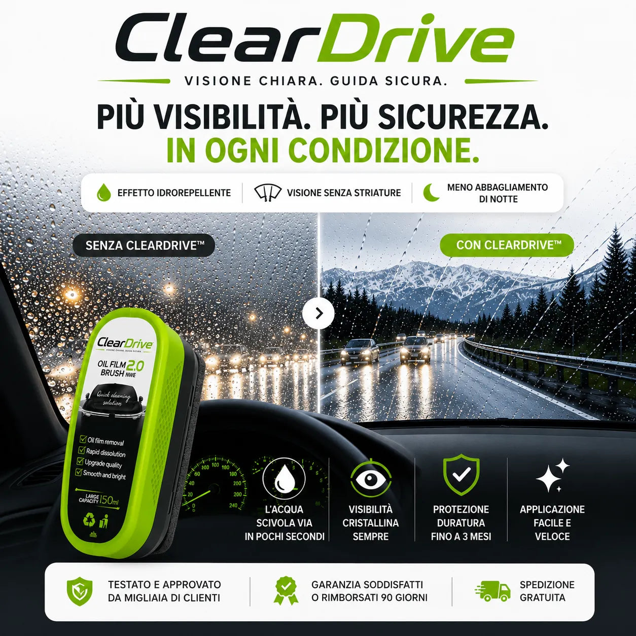 ClearDrive - Protezione Idrorepellente per una Visibilità Perfetta